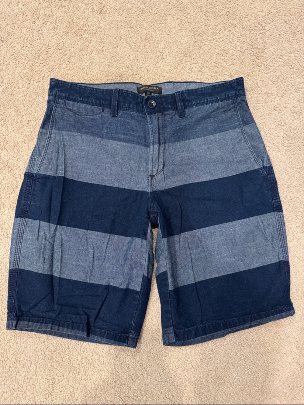 Banana Republic Navy and Light Blue Striped Flat Front Shorts